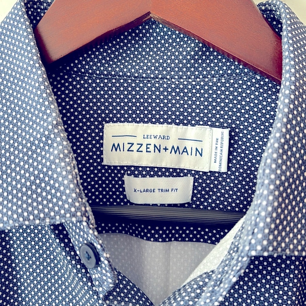 Mizzen and Main - Navy with Lavender polka dots.  Leeward Trim Fit Dress Shirt